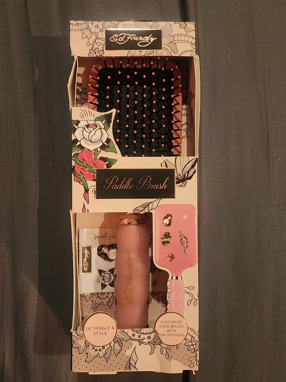 NWT Ed Hardy Pink Paddle Hair Brush - Detangle & Style